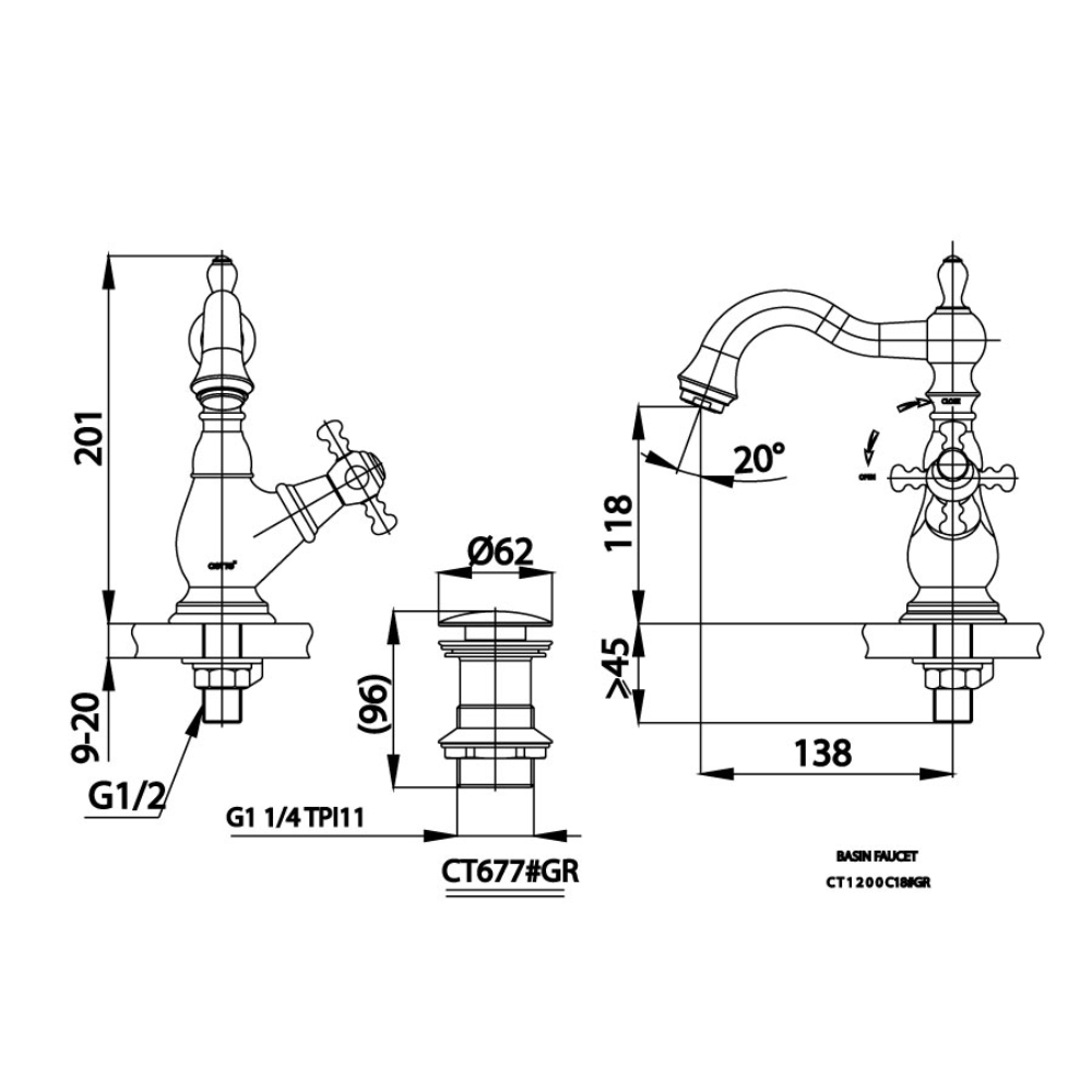 Vòi chậu lavabo COTTO CT1200C17ST / CT1200C17ST#GR nước lạnh Glamis
