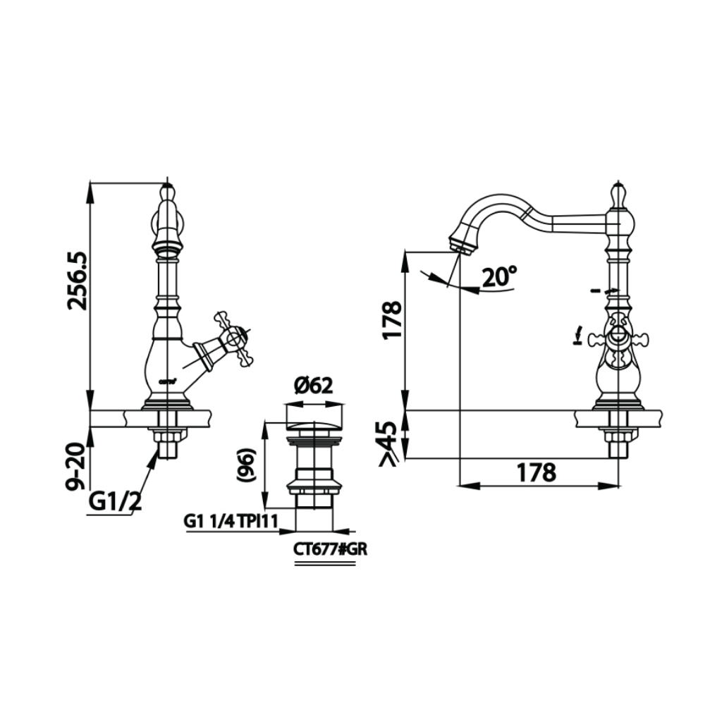 Vòi chậu lavabo COTTO CT1201C18 / CT1201C18#GR nước lạnh thân cao Glamis