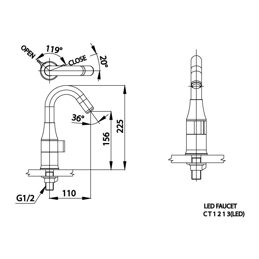 Vòi chậu lavabo COTTO CT1213#CG(LED) nước lạnh màu vàng Vegas