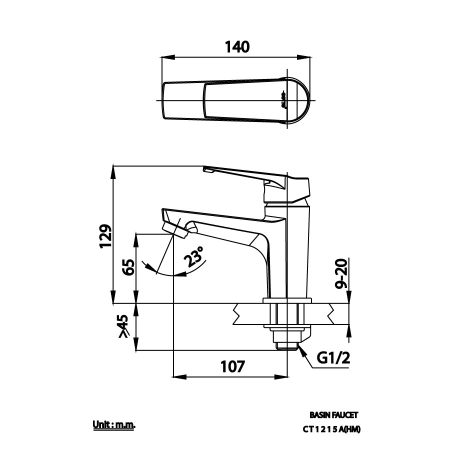 Bản vẽ kỹ thuật vòi lavabo lạnh COTTO CT1215A(HM)