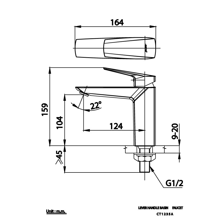 Bản vẽ kỹ thuật vòi lavabo lạnh COTTO CT1235A
