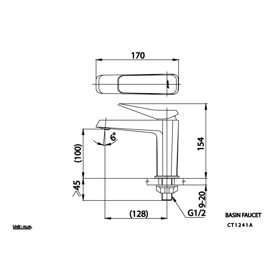 Bản vẽ kỹ thuật vòi chậu lavabo COTTO CT1241A nước lạnh