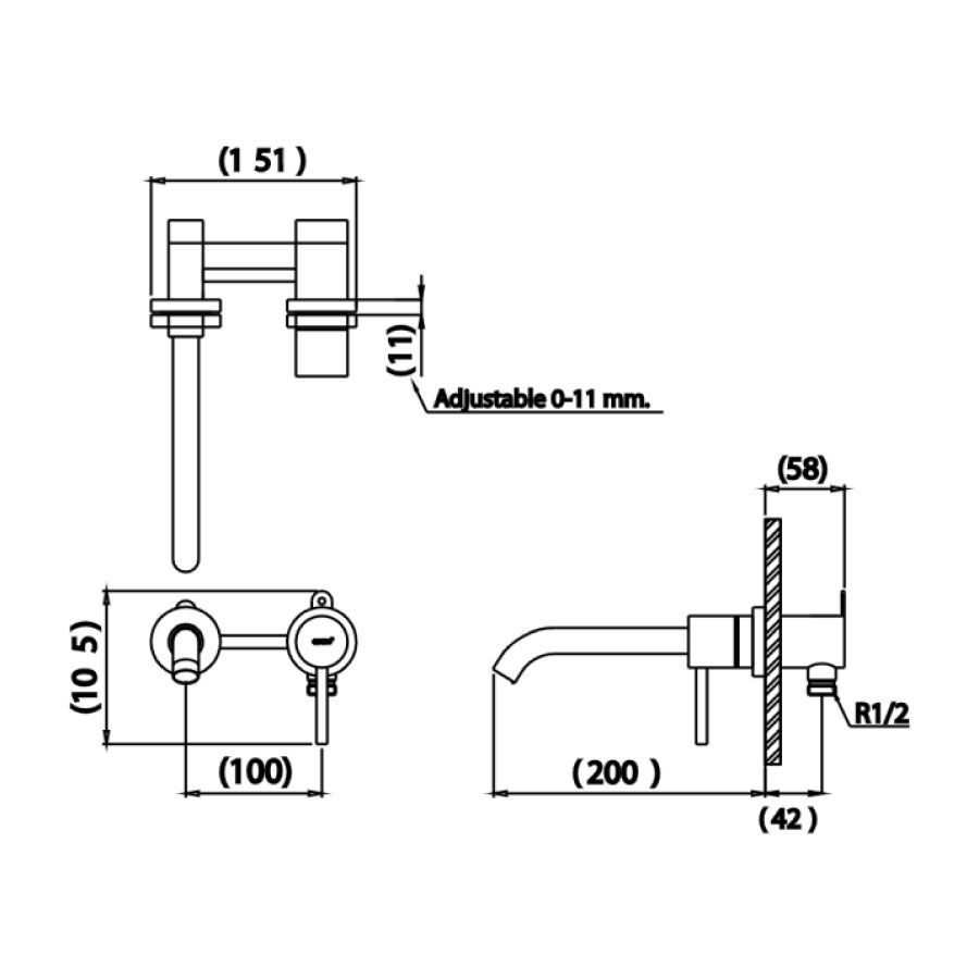 Vòi chậu lavabo COTTO CT1273C55#SA(HM) nước lạnh gắn tường Titus