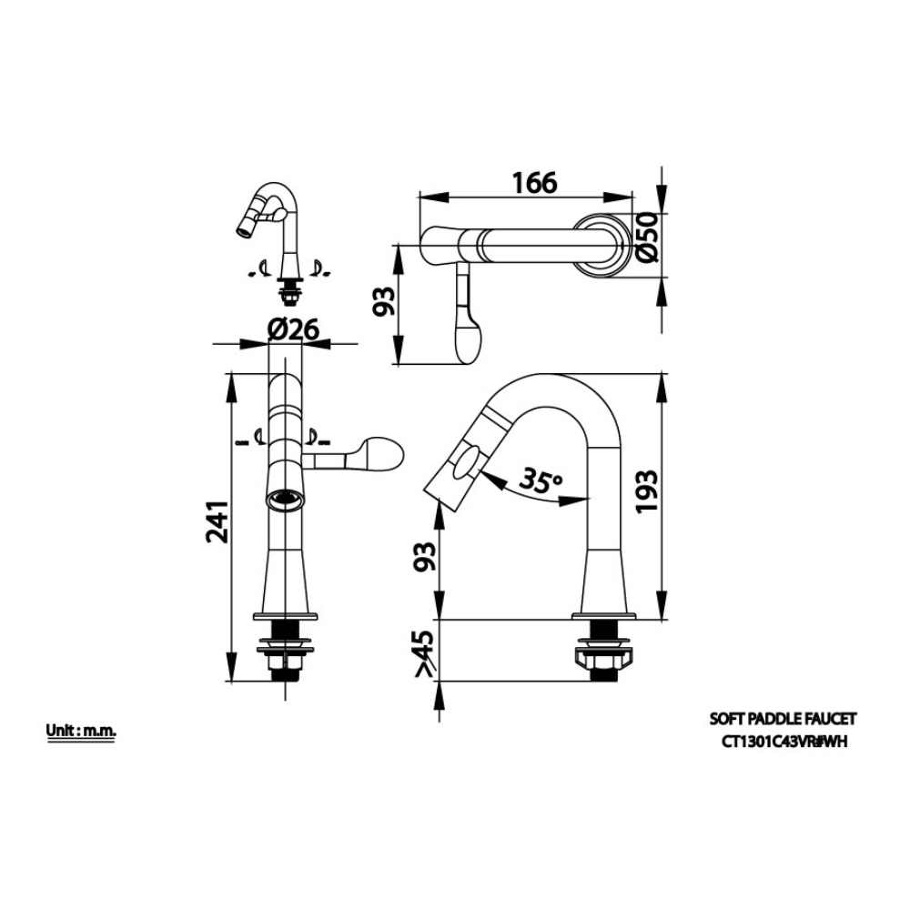 Vòi chậu lavabo COTTO CT1301C43BL / DG / VR nước lạnh Soft Paddle