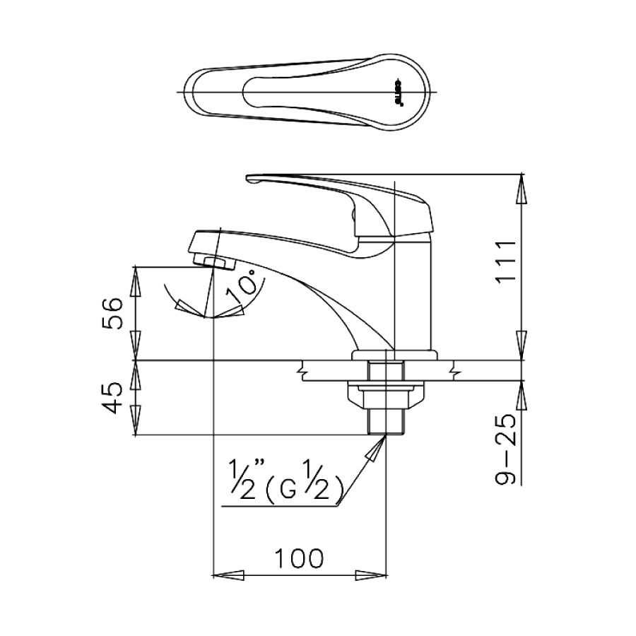 Bản vẽ kỹ thuật vòi lavabo lạnh COTTO CT167D(HM)
