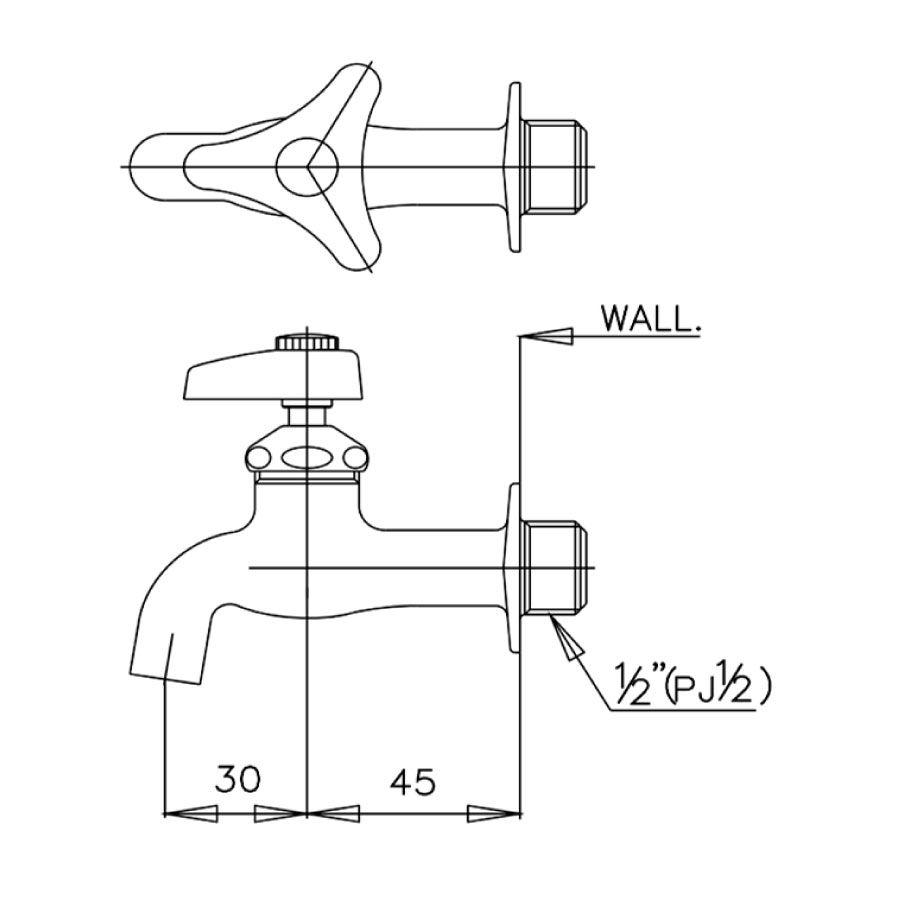 Bản vẽ kỹ thuật vòi lavabo lạnh COTTO gắn tường CT170C6(HM)