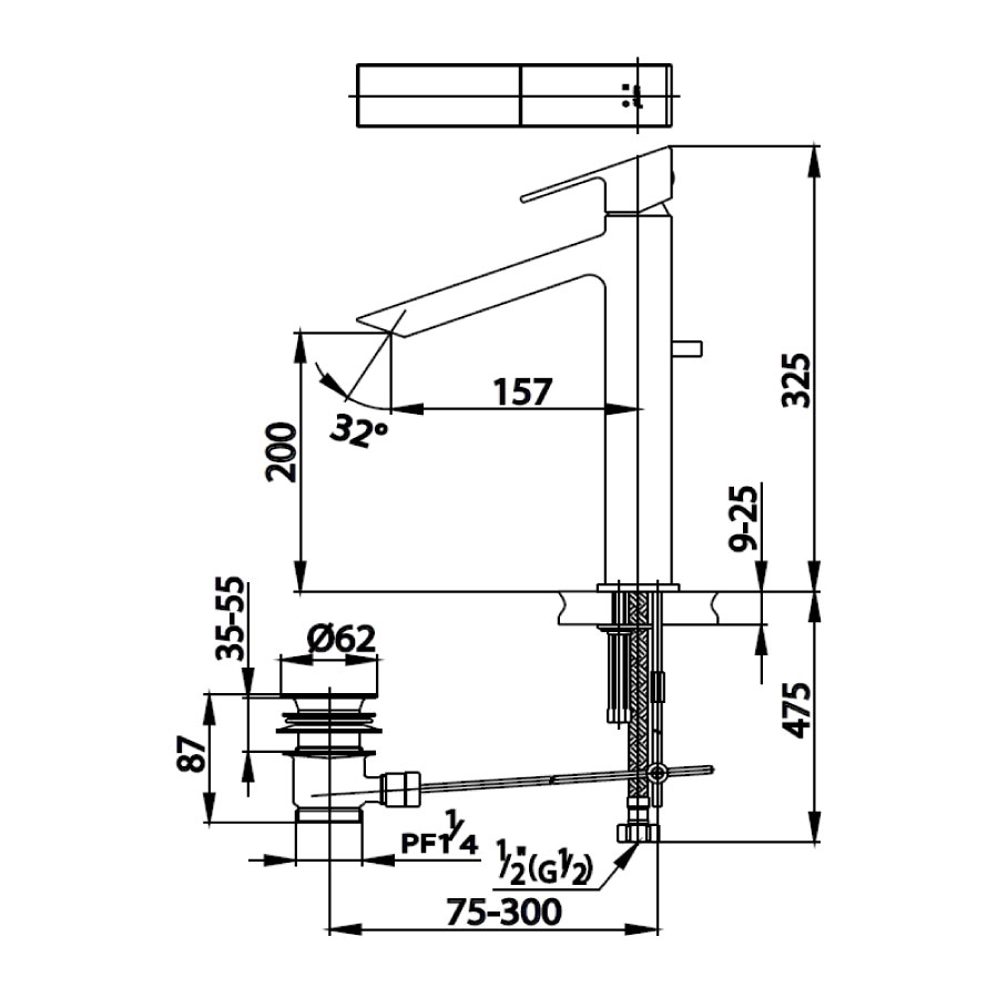 Vòi chậu lavabo COTTO CT202AY nóng lạnh thân cao Square