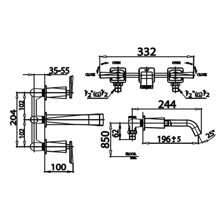 Vòi chậu lavabo COTTO CT2121C31 nóng lạnh gắn tường Glacier