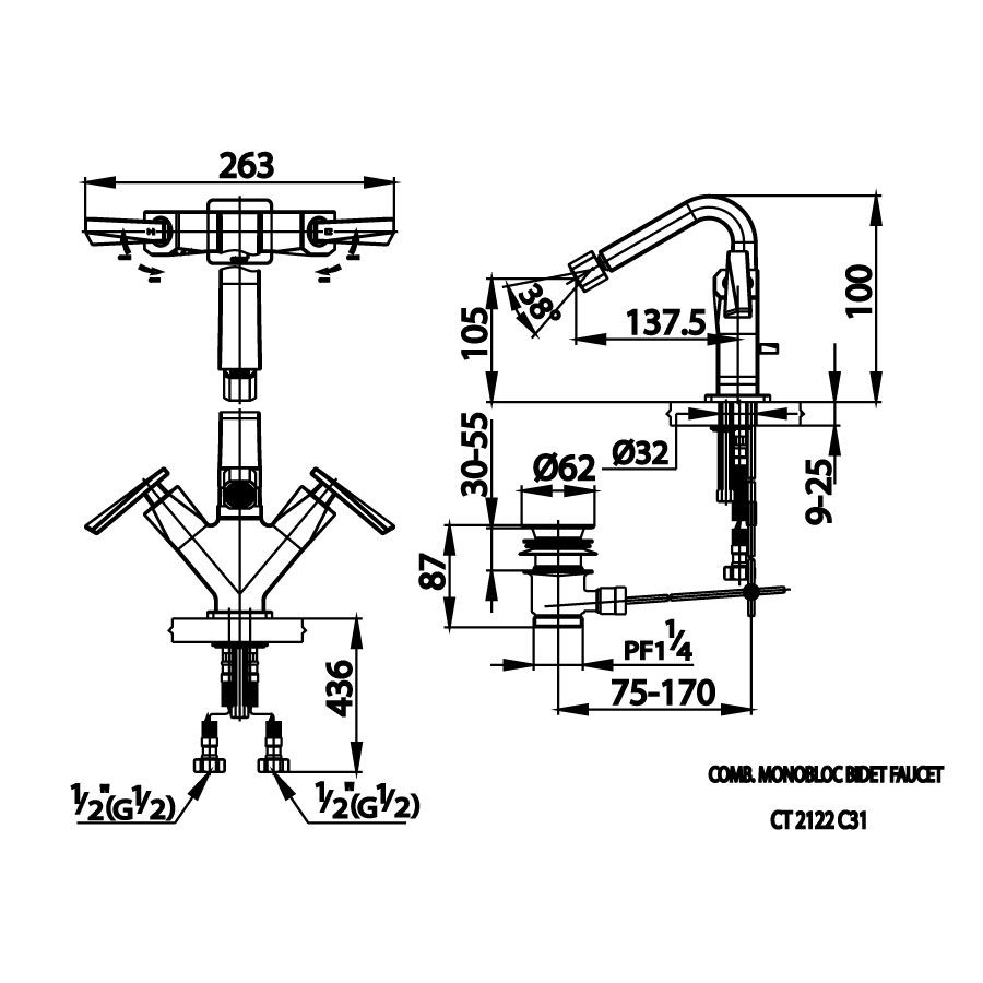 Vòi chậu lavabo COTTO CT2122C31 nóng lạnh Glacier