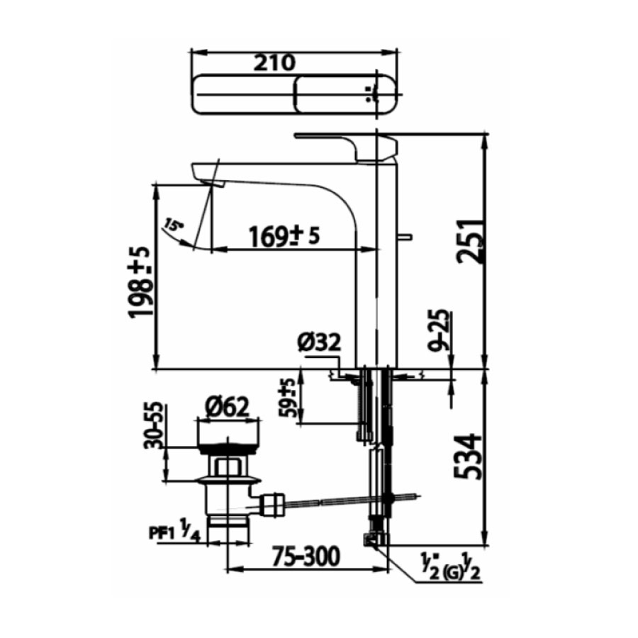 Vòi chậu lavabo COTTO CT2144AY nóng lạnh thân cao Scirocco