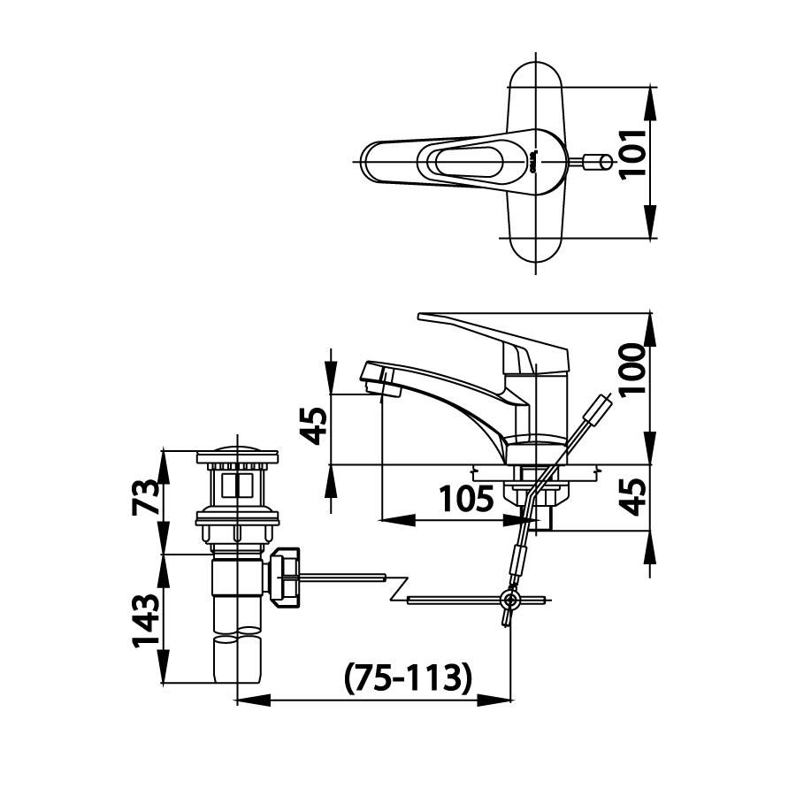 Vòi chậu lavabo COTTO CT2173A nóng lạnh 3 lỗ Arona V II