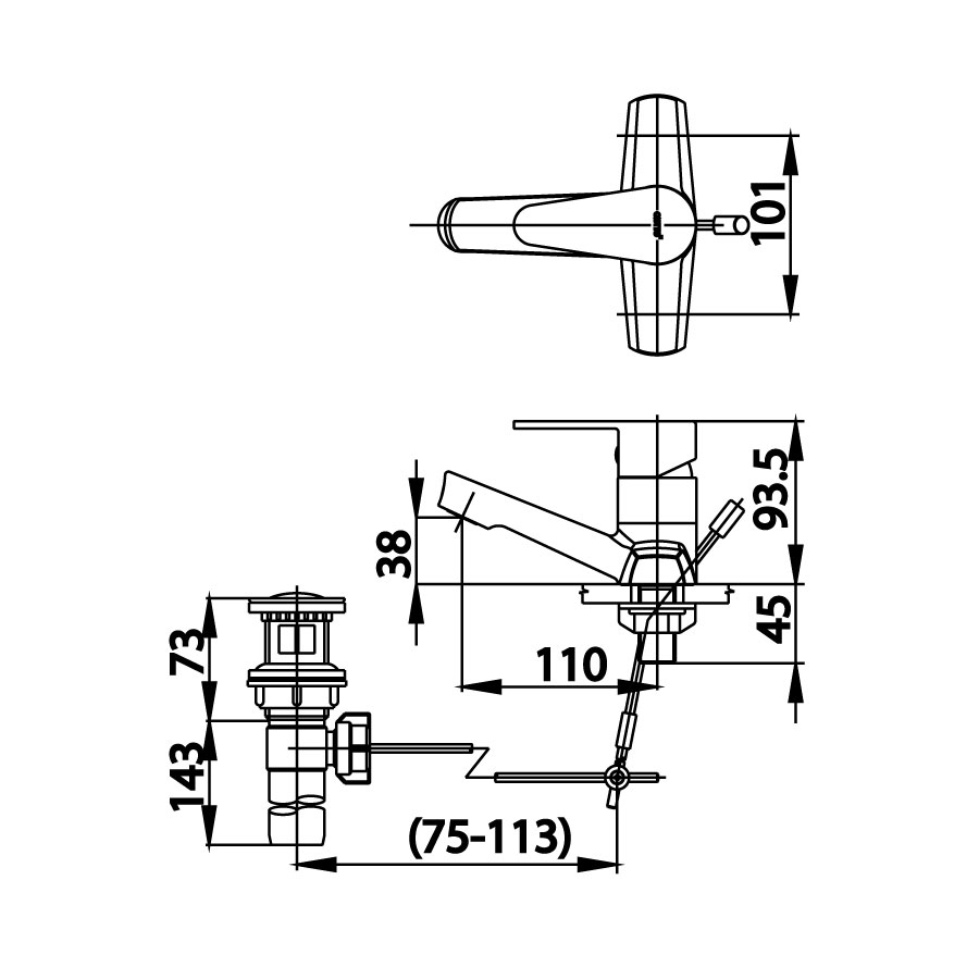 Vòi chậu lavabo COTTO CT2175AE nóng lạnh 3 lỗ Next I