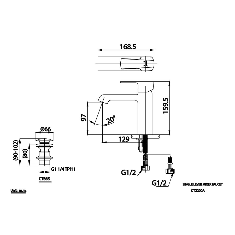 Vòi chậu lavabo COTTO CT2200A nóng lạnh Cubic