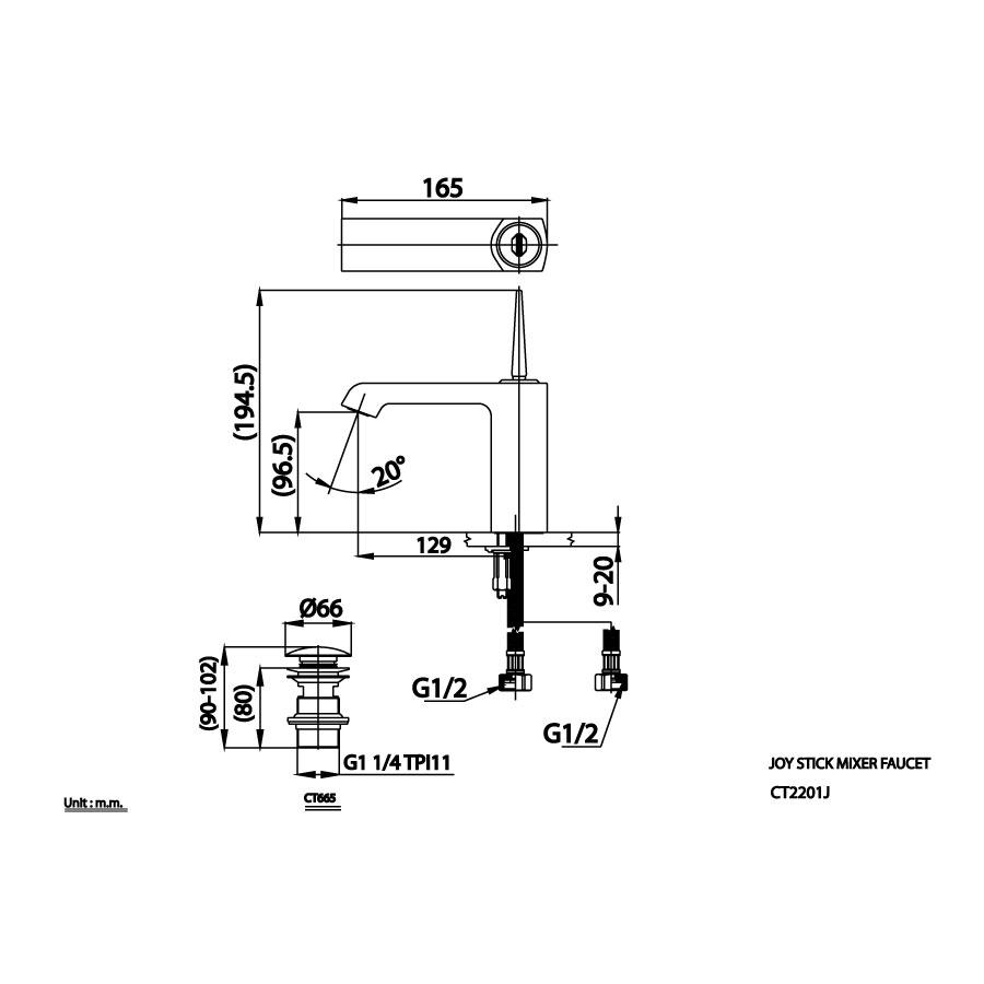 Vòi chậu lavabo COTTO CT2201J nóng lạnh Cubic