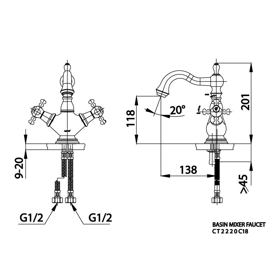 Vòi chậu lavabo COTTO CT2220C18 nóng lạnh Glamis