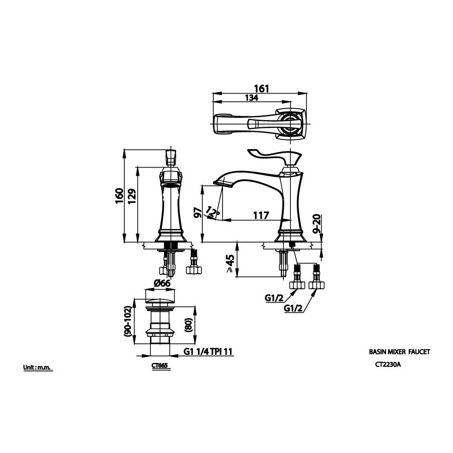 Vòi chậu lavabo COTTO CT2230A nóng lạnh Everett