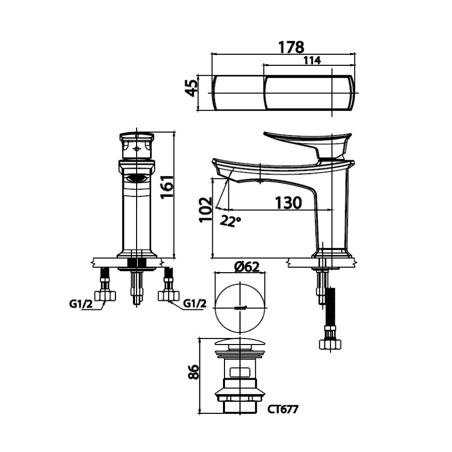 Vòi lavabo nóng lạnh COTTO CT2251A