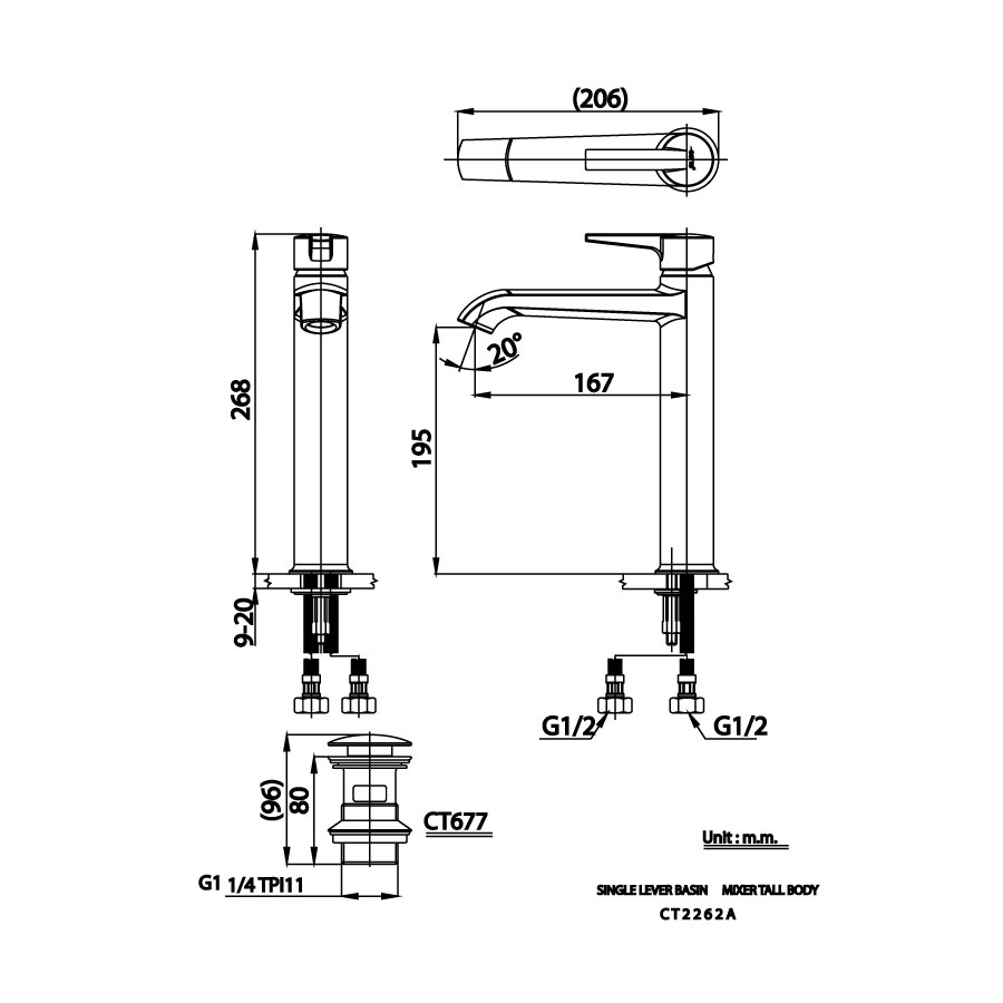 Vòi chậu lavabo COTTO CT2262AY nóng lạnh thân cao Linio