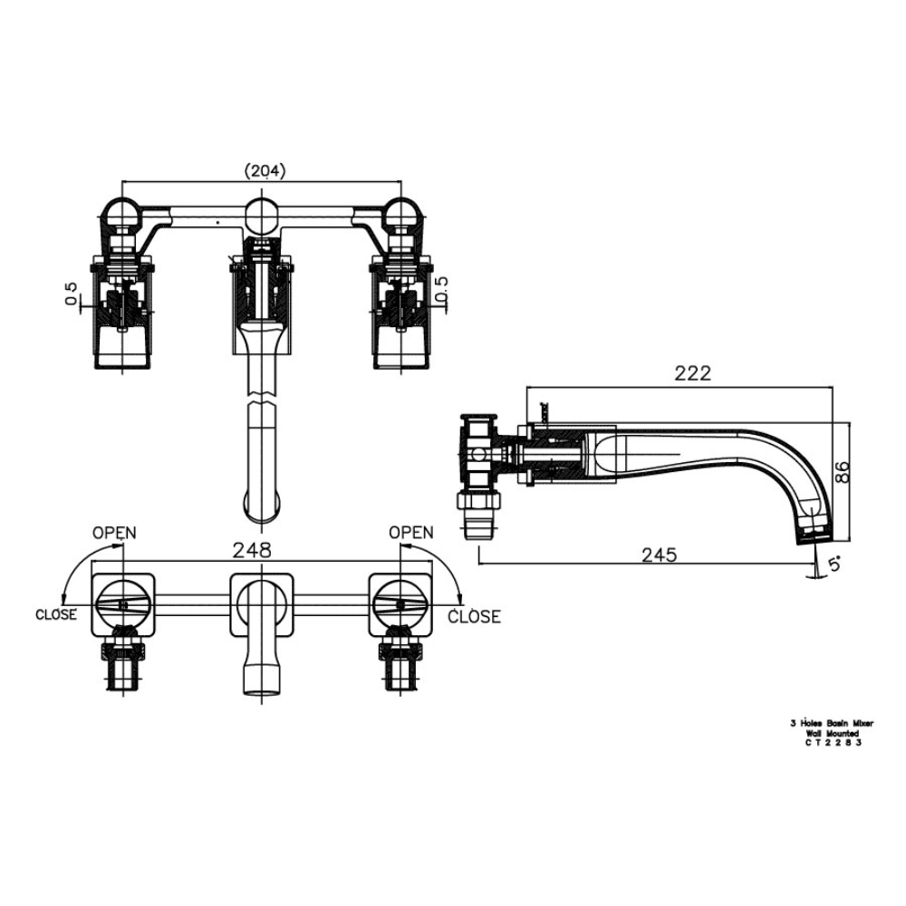 Vòi chậu lavabo COTTO CT2283C45 / BLGR / CG nóng lạnh gắn tường Crescent