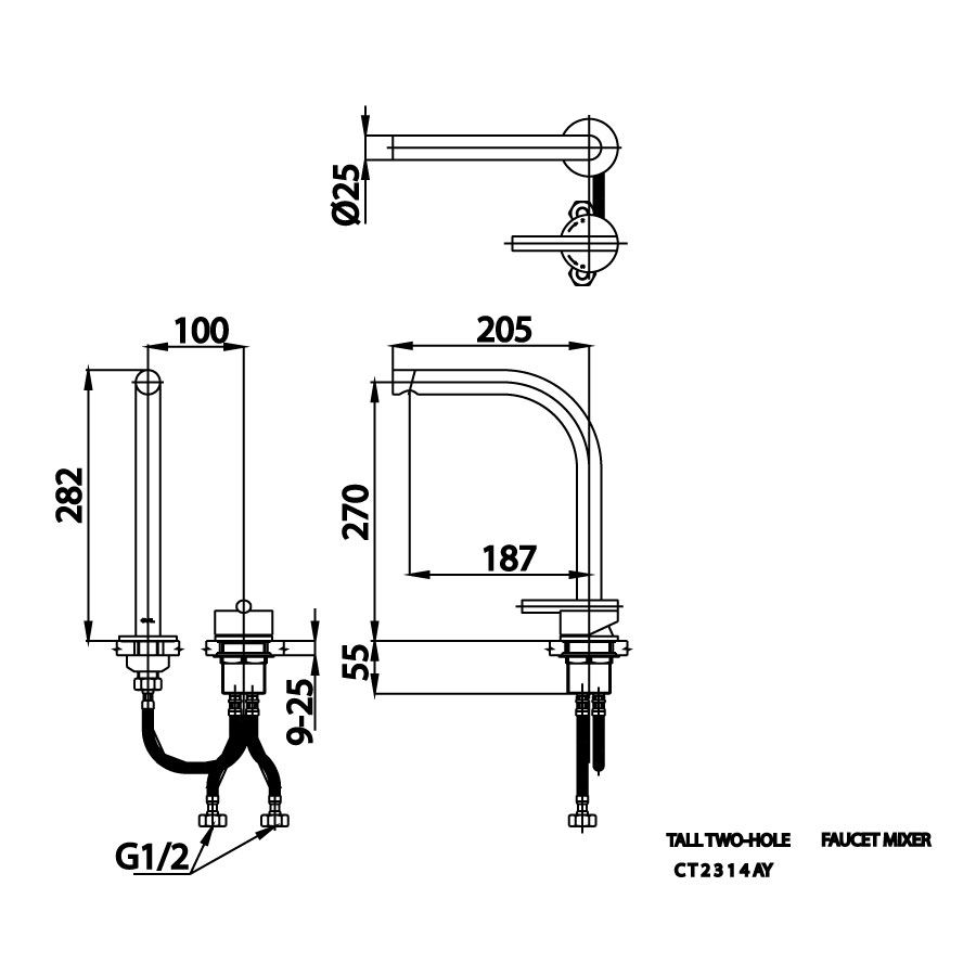 Vòi chậu lavabo COTTO CT2314AY nóng lạnh 2 lỗ thân cao Oval
