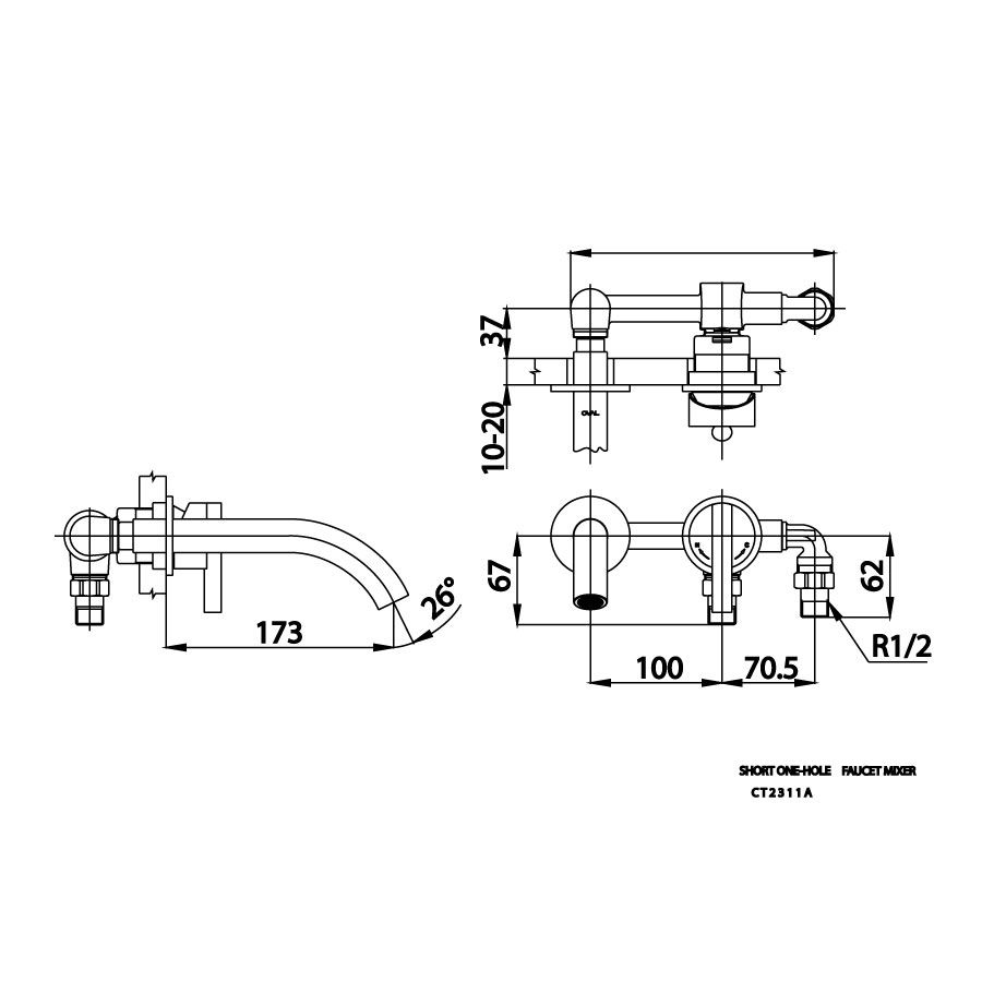 Vòi chậu lavabo COTTO CT2315A nóng lạnh gắn tường Oval