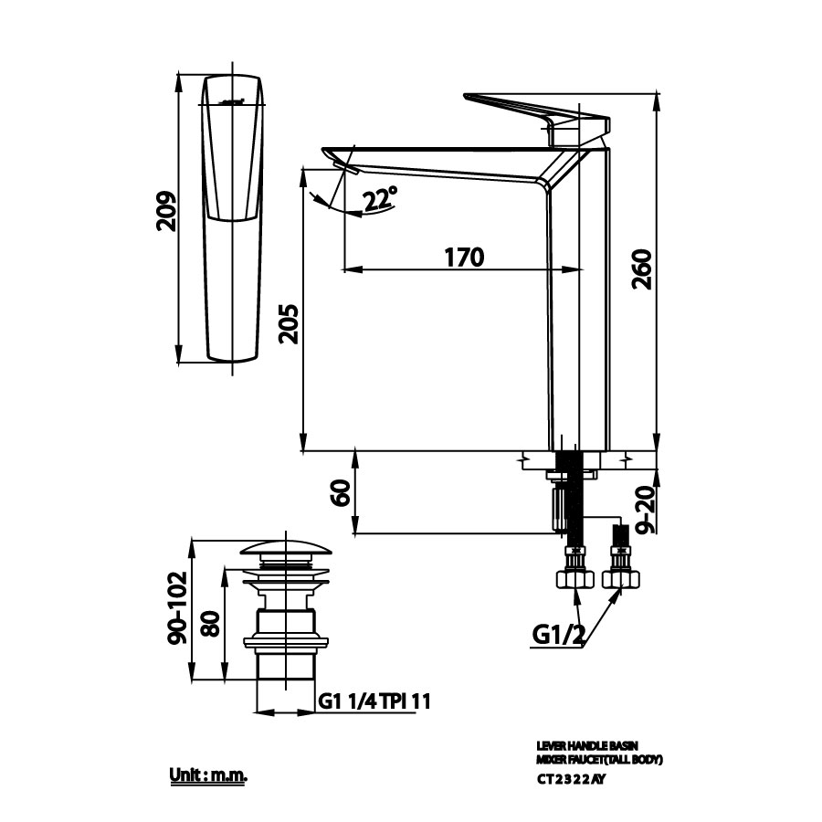 Vòi chậu lavabo COTTO CT2322AY nóng lạnh Essentia