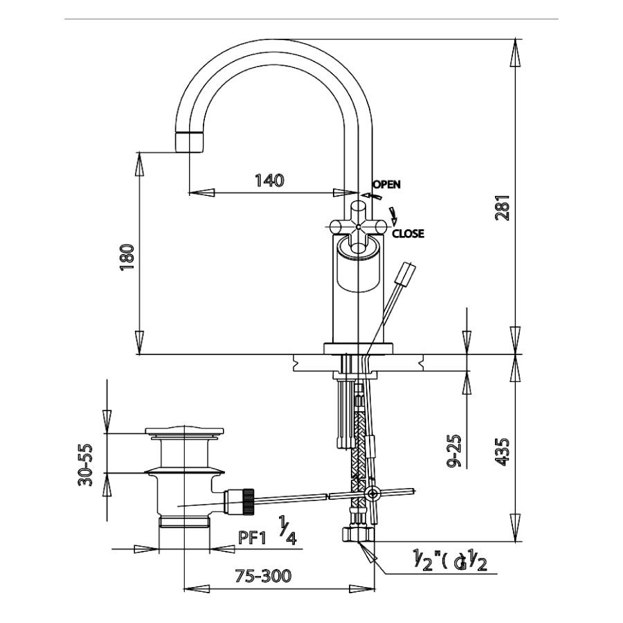Vòi chậu lavabo COTTO CT239C16 nóng lạnh Cross