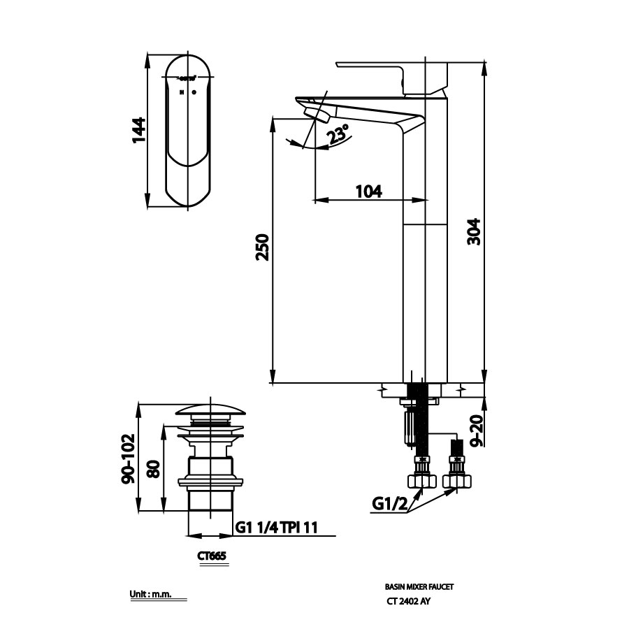 Vòi chậu lavabo COTTO CT2402AY nóng lạnh thân cao Waltz
