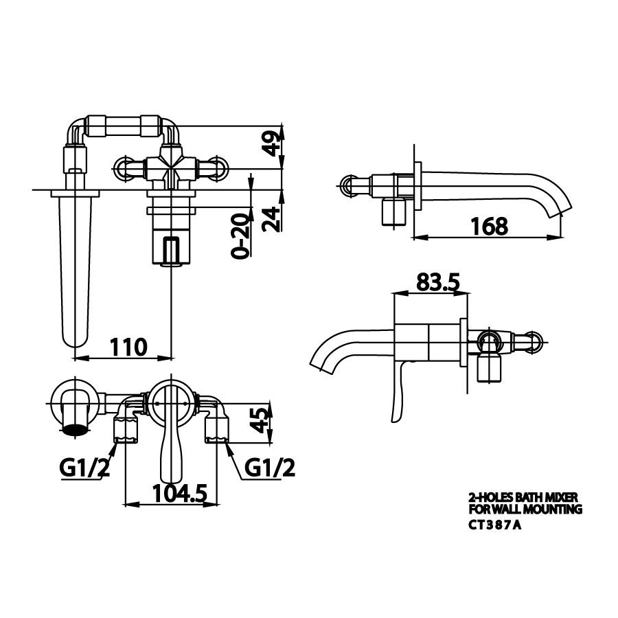 Vòi chậu lavabo COTTO CT387A nóng lạnh gắn tường Patchwork