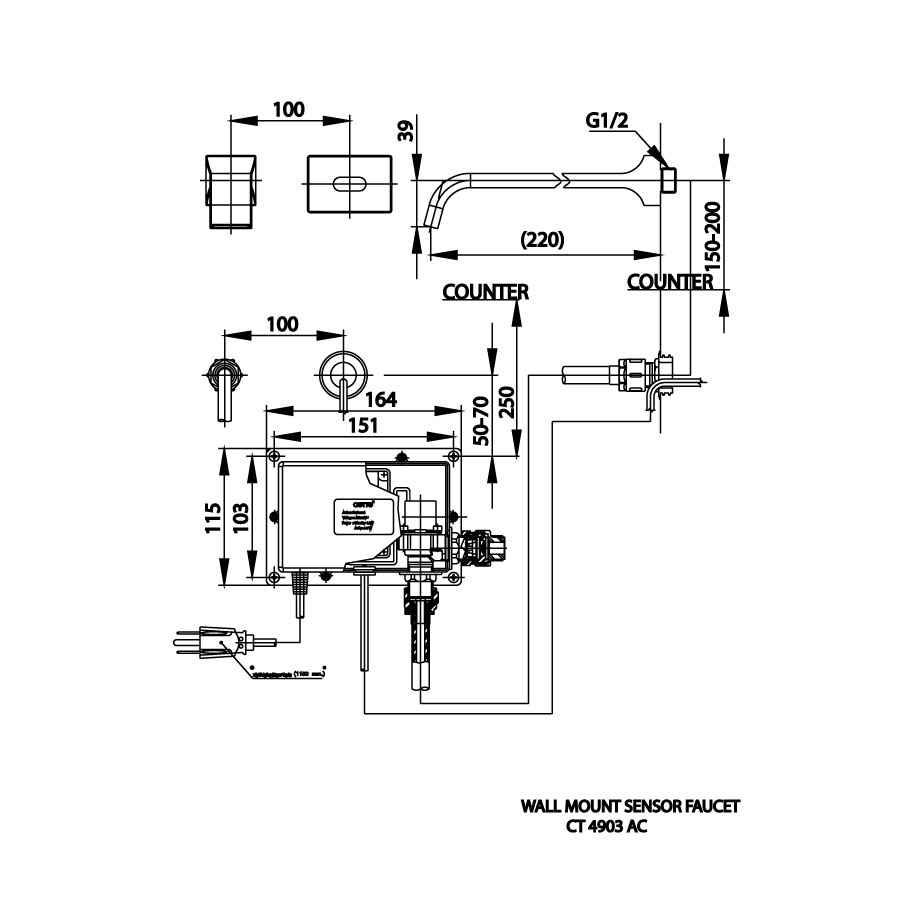 Vòi chậu lavabo COTTO CT4903AC / CT4903DC cảm ứng nước lạnh gắn tường