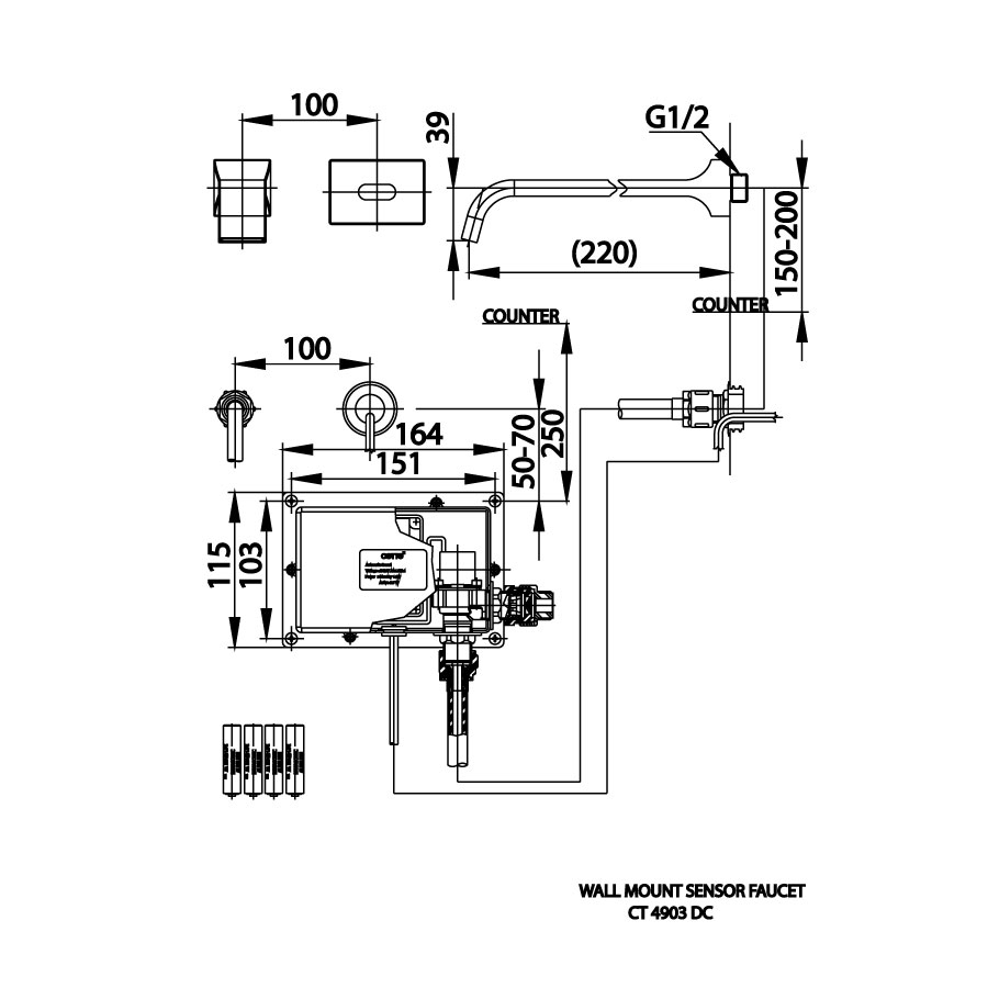 Vòi chậu lavabo COTTO CT4903AC / CT4903DC cảm ứng nước lạnh gắn tường