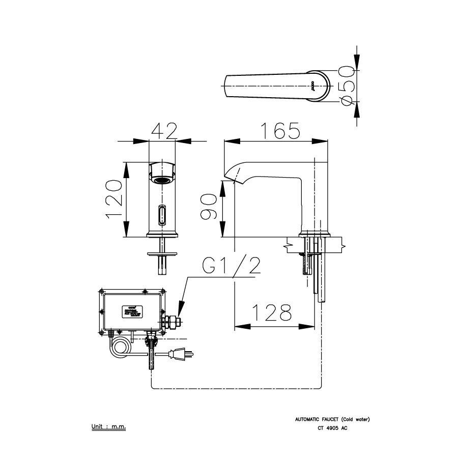 Bản vẽ kỹ thuật vòi lavabo cảm ứng COTTO dùng điện CT4905AC