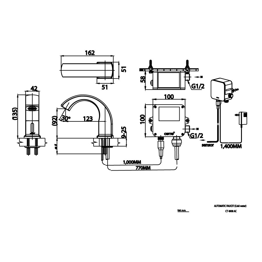 Vòi chậu lavabo COTTO CT4908AC / CT4908DC cảm ứng nước lạnh
