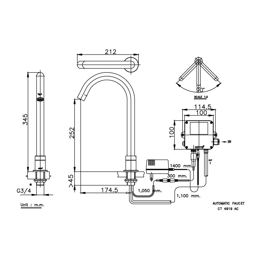 Vòi chậu lavabo COTTO CT4919AC / CT4919DC cảm ứng nước lạnh thân cao