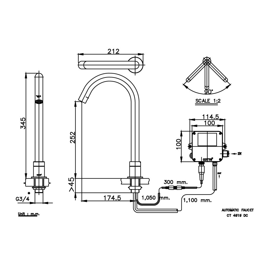 Vòi chậu lavabo COTTO CT4919AC / CT4919DC cảm ứng nước lạnh thân cao