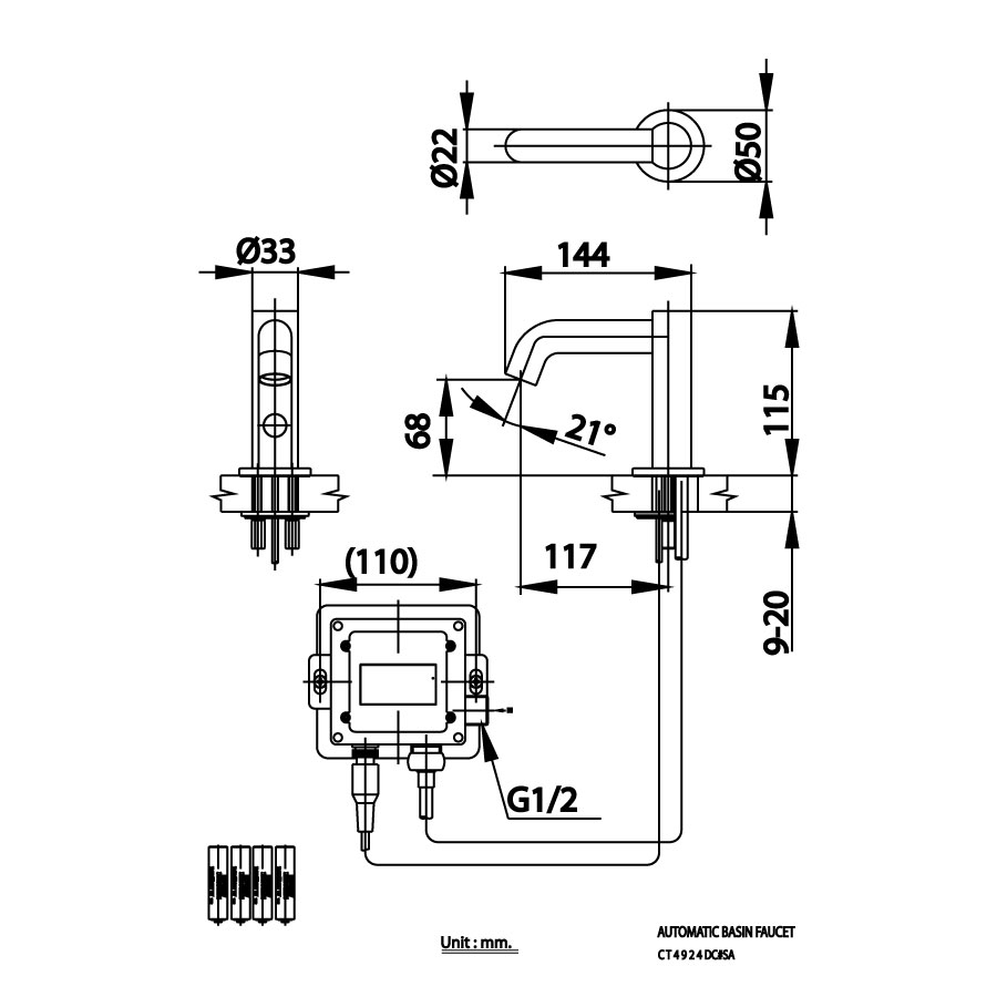 Vòi chậu lavabo COTTO CT4924DC#SA cảm ứng nước lạnh dùng pin