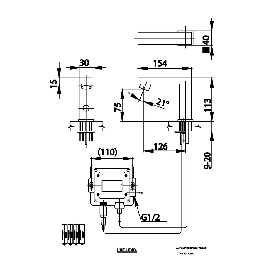 Vòi chậu lavabo COTTO CT4925DC#SA cảm ứng nước lạnh dùng pin