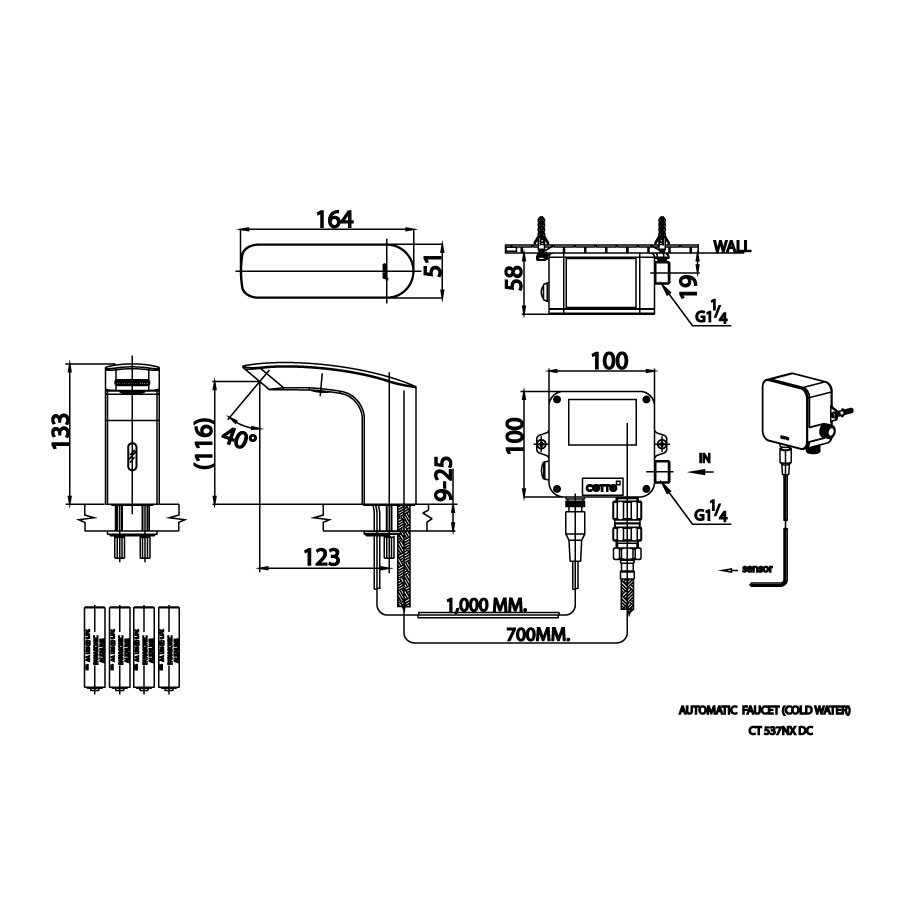 Vòi chậu lavabo COTTO CT537NXDC cảm ứng lạnh (dùng pin)