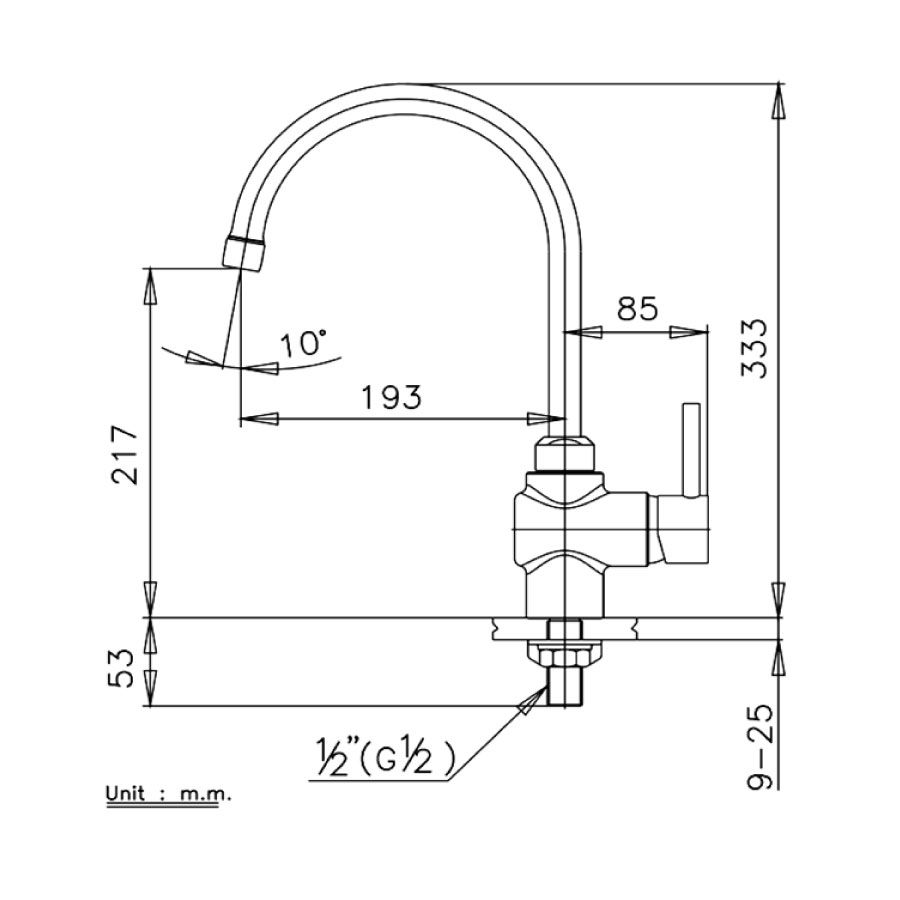 Bản vẽ kỹ thuật vòi bếp COTTO CT151A(HM) nước lạnh Anthony