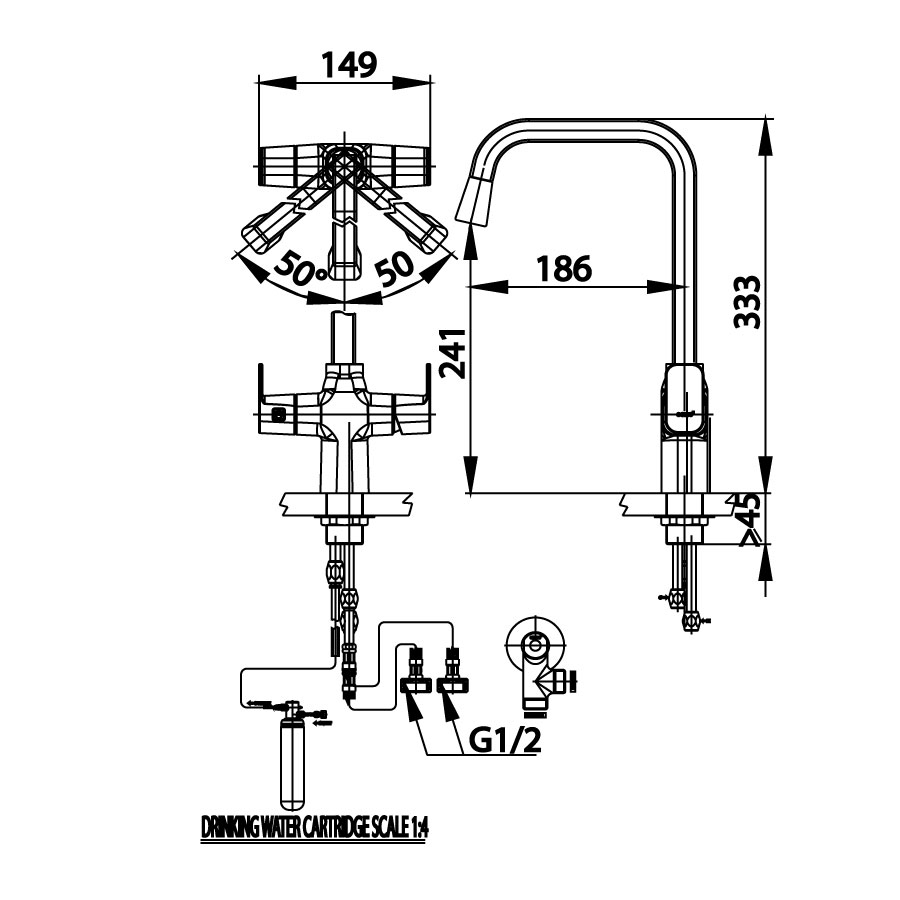Vòi bếp COTTO CT2126A nóng lạnh kết hợp bộ lọc nước Aqua-Twins