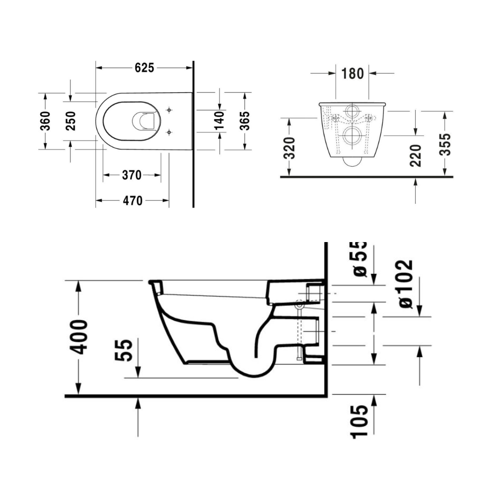 Bộ bồn cầu treo tường DARLING NEW Duravit 2544090000 + 0069890000 + WD1011000000 + WD5001021000