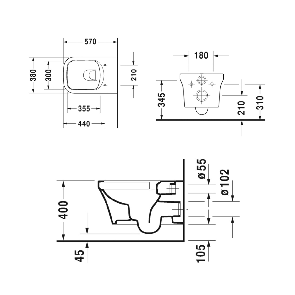 Bộ bồn cầu treo tường P.3 COMFORT Duravit 2561090000 + 0020390000 + WD1011000000 + WD5001021000