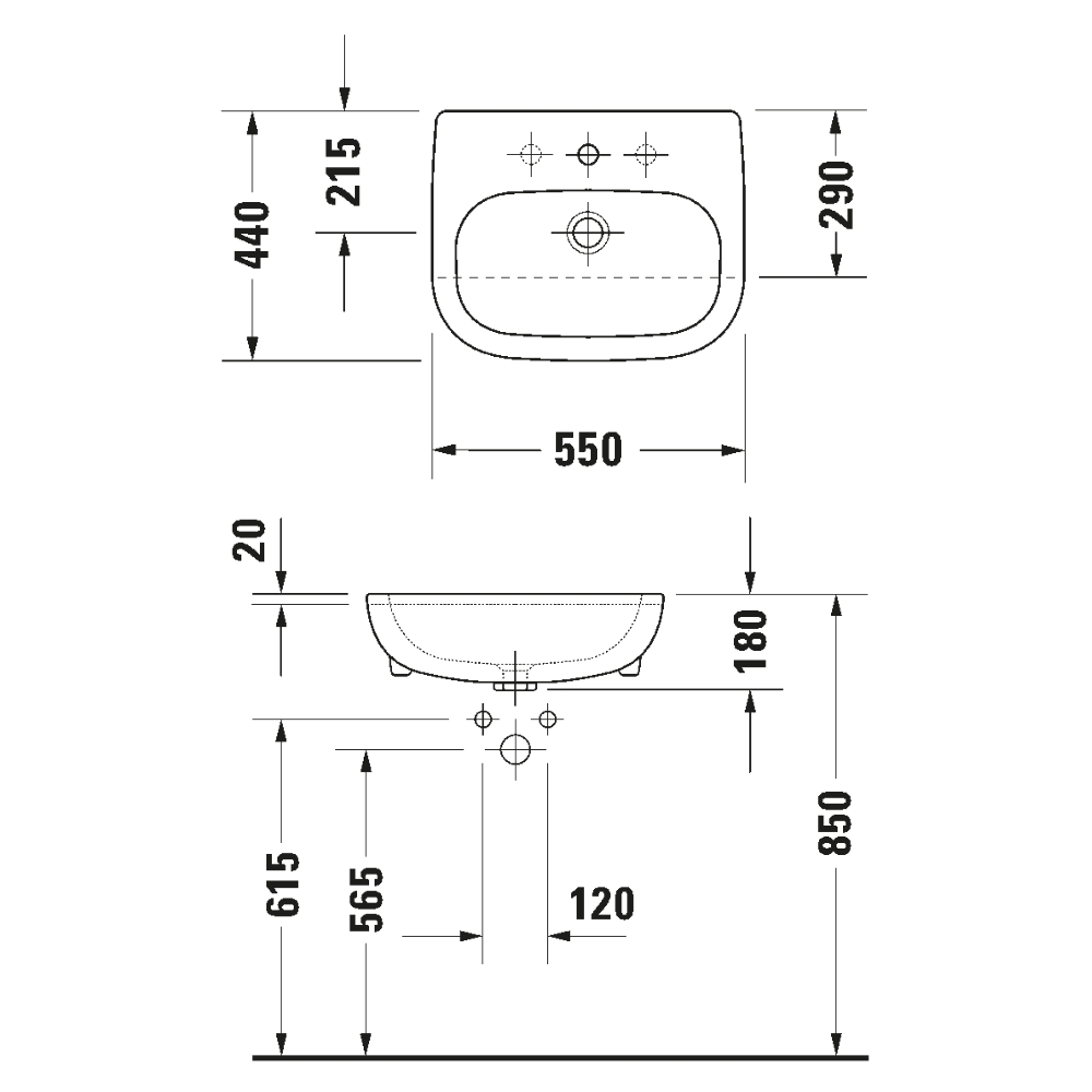 Chậu rửa mặt lavabo bán âm D-code Duravit 0339550000