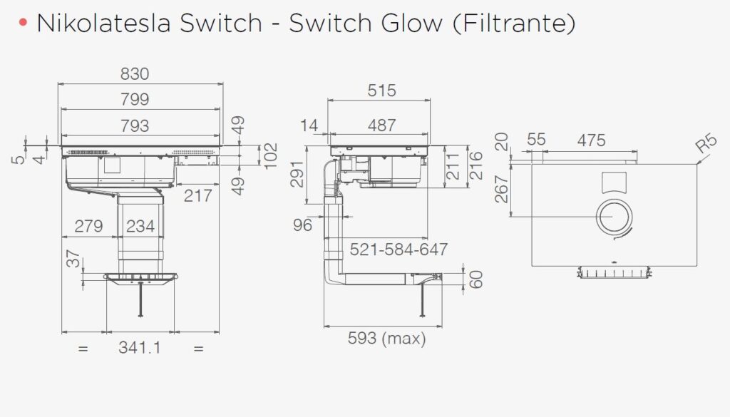Bếp điện từ kết hợp máy hút mùi ELICA NIKOLA TESLA SWITCH GLOW