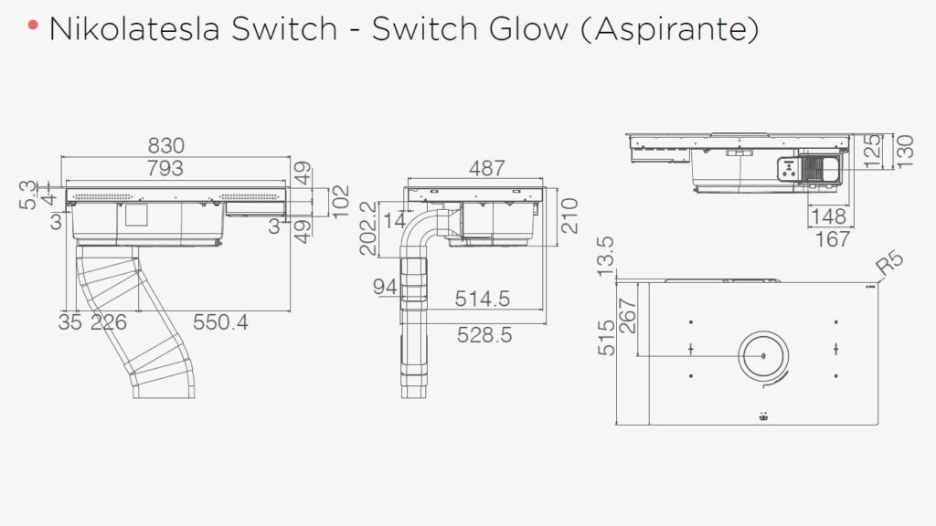 Bếp điện từ kết hợp máy hút mùi ELICA NIKOLA TESLA SWITCH GLOW