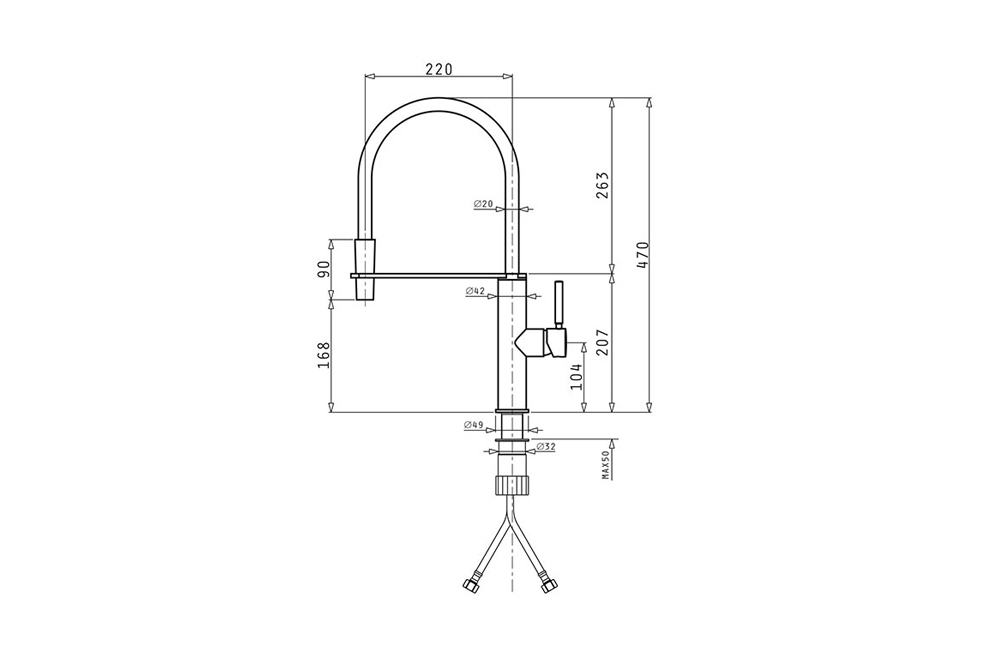 Vòi rửa chén bát PYRAMIS Cornetta Black Rubber