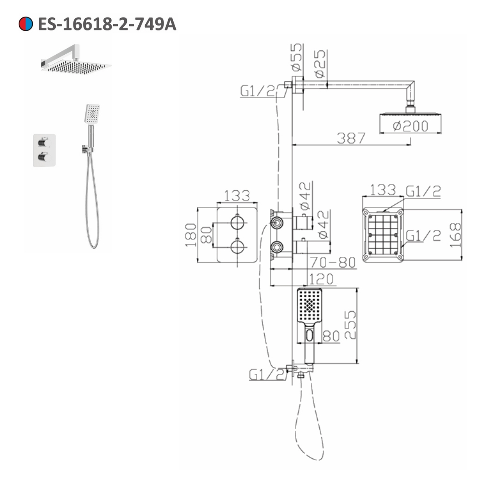 Bộ sen tắm âm tường nhiệt độ Esslinger ES-16618-2-749A
