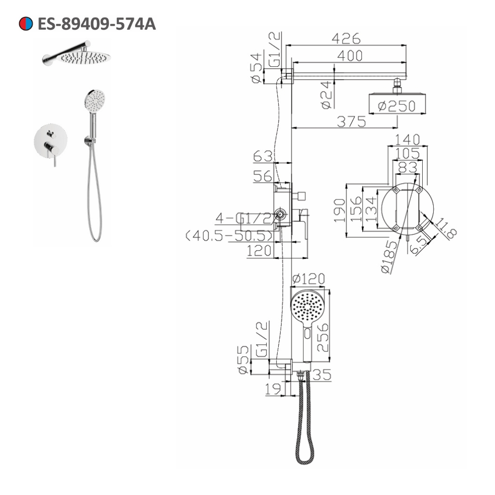 Bộ sen tắm âm tường nóng lạnh Esslinger ES-89409-574A