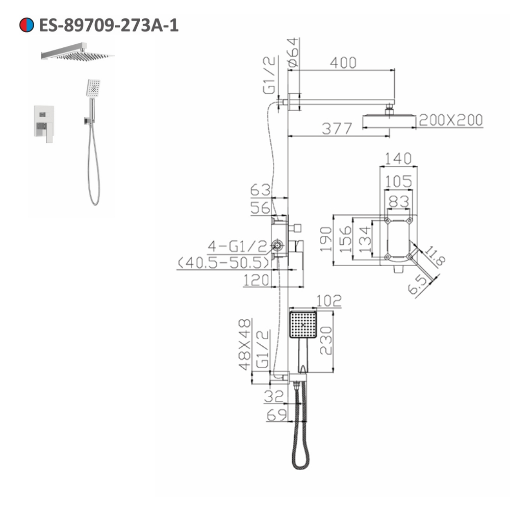 Bộ sen tắm âm tường nóng lạnh Esslinger ES-89709-273A-1