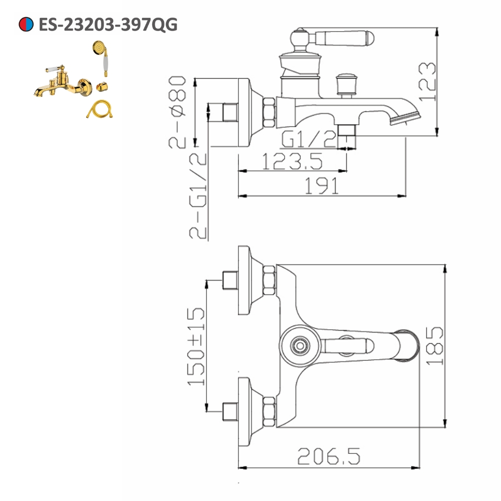 Sen tắm nóng lạnh gắn tường Esslinger ES-23203-397QG